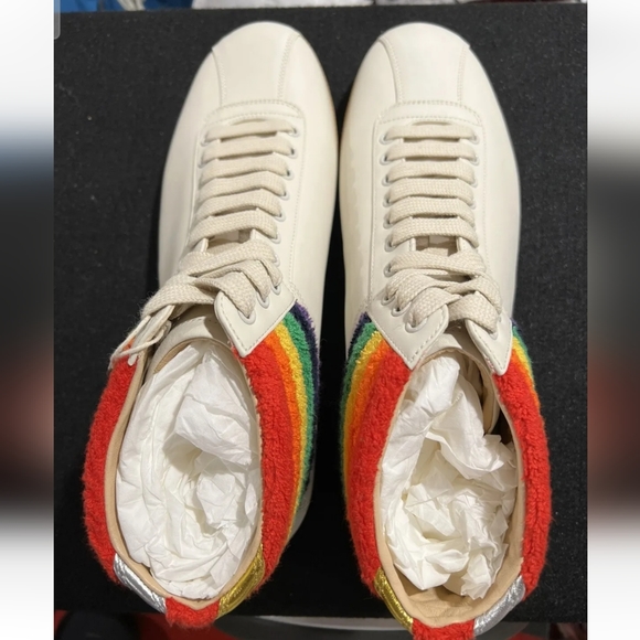 NIB GUCCI MEN'S Leather Rainbow Sneakers Shoes Size 13 - Picture 7 of 9